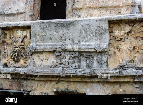 Detail Of Temple Of The Frescoes In Tulum Quintana Roo Mexico Stock