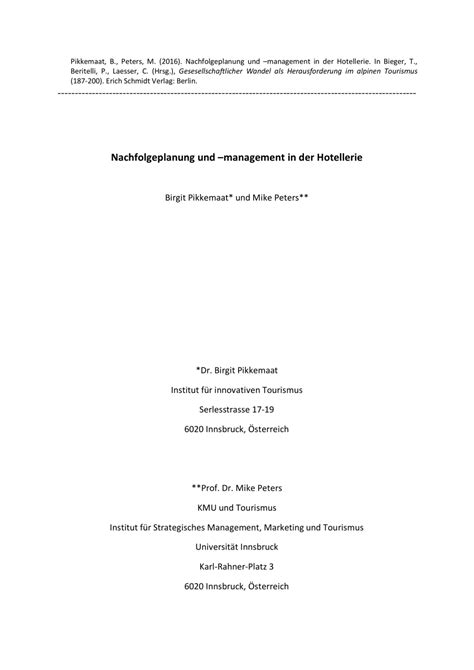 PDF Nachfolgeplanung Und Management In Der Hotellerie