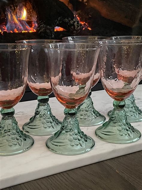 Vintage Pfaltzgraff Garden Party Watermelon Pink Green Goblets Set Of