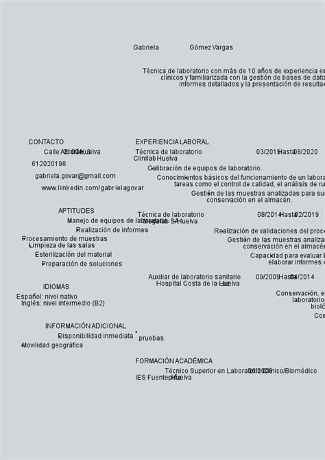 Ejemplos de CV técnico de laboratorio miCVIdeal