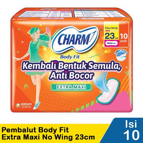 Jual Charm Pembalut Body Fit 10s Extra Maxi Non Wing 23cm Padi Umkm