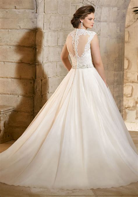 Majestic Embroidery With Crystal Beaded Waistline On Soft Net Morilee