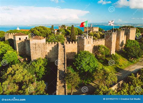 Aerial View Of Sao Jorge Castle Or St George Castle At Lisbon City