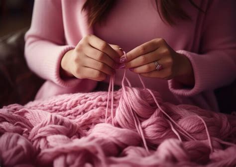 Premium Ai Image A Closeup Shot Of A Woman S Hands Knitting A Pink