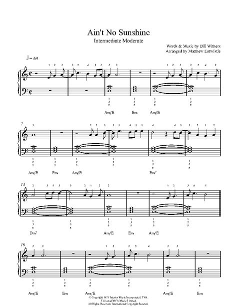 Ain T No Sunshine By Bill Withers Sheet Music Lesson Intermediate Level