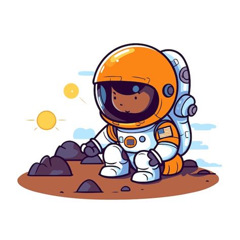 Astronauta en traje espacial en el planeta Ilustración vectorial