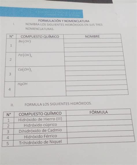 AYUDA ES DE HIDRÓXIDOS y las tres NOMENCLATURAS Brainly lat