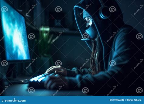 Masked Hacker Stealing Privacy Data From Laptop Using Virus And Bugs