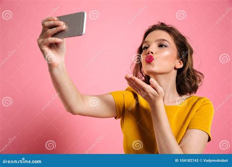 Close Up Shot Of Young Attractive Woman With Bright Makeup Sending Air