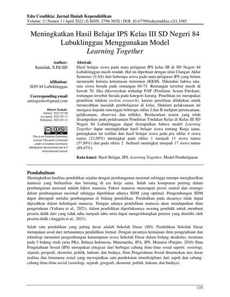 PDF Meningkatkan Hasil Belajar IPS Kelas III SD Negeri 84