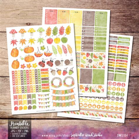 Autumn Printable Planner Stickers Autumn Stickers Weekly Etsy