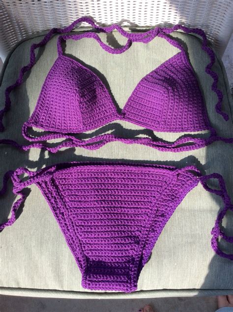 Cool High Cut Purple Crocheted Bikini Crochet Bathing Suits Crochet Bikini Top Crochet