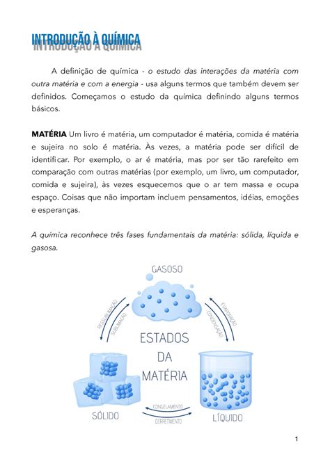 Introdução à Química e suas propriedades INTRODUÇÃO À QUÍMICA A