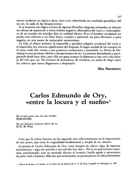 Carlos Edmundo De Ory Entre La Locura Y El Sueno 1047835 Pdf Poesía