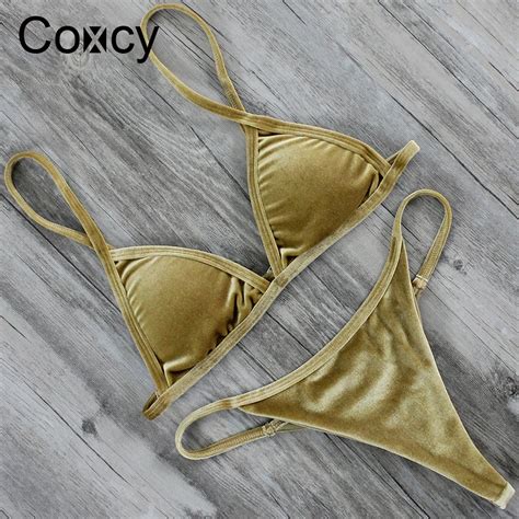 Coxcy More Colors Bikinis Set Women Sexy Brazilian Thongs Velvet Fabric