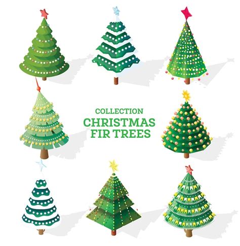 Premium Vector Collection Of Isometric Christmas Trees With Garlands