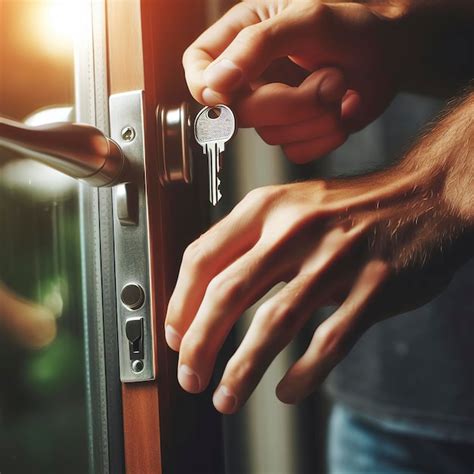 Premium Photo Closeup Of Mans Hand Opening A Glass Door With A Key