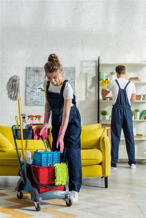 Cleaner in Overalls Standing Near Cleaning Stock Image - Image of spray ...