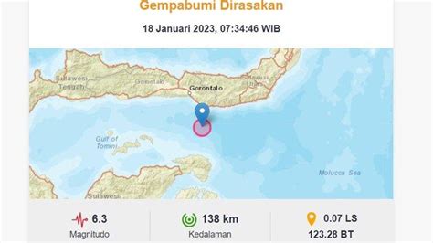 Gempa Bumi Berkekuatan Magnitudo 6 3 Guncang Daerah Gorontalo BMKG