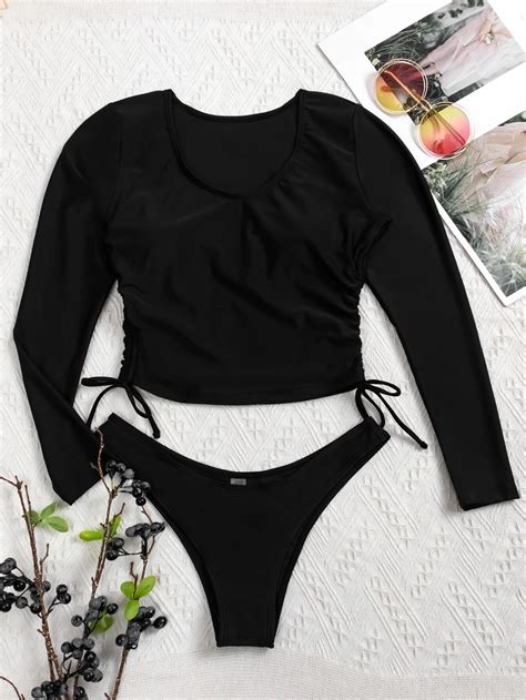 SHEIN Swim Basics Bañador bikini con nudo de cordón lateral con Camisa