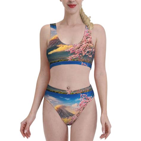 Lukts Women High Waisted Bikini Set Cherry Blossoms Swimsuit Piece