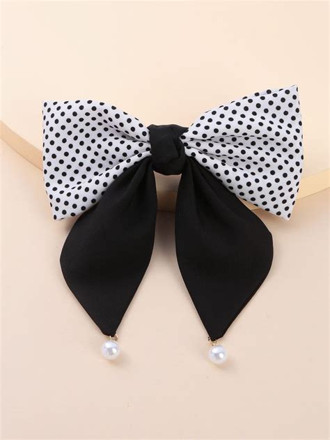 Polka Dot Bow And Faux Pearl Decor French Clip Hair Accessories Diy Headband Hair Clips Diy