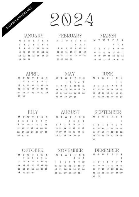 Minimal Calendar 2024 Printable Word Searches