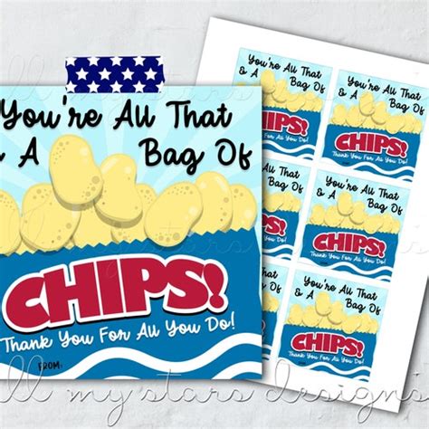 Printable You Re All That And A Bag Of Chips Thank You Etsy