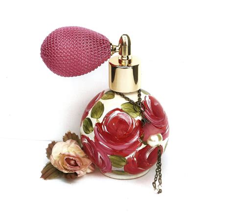 Painted Pink Rose Glass Perfume Atomizer Bottle Romantic Etsy