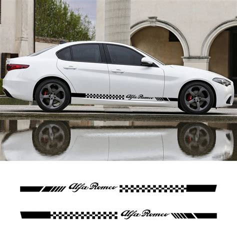 2 Pcs Car Vinyl Side Stripes Stickers Auto Graphics Decals For Alfa Romeo Giulia Stelvio Car