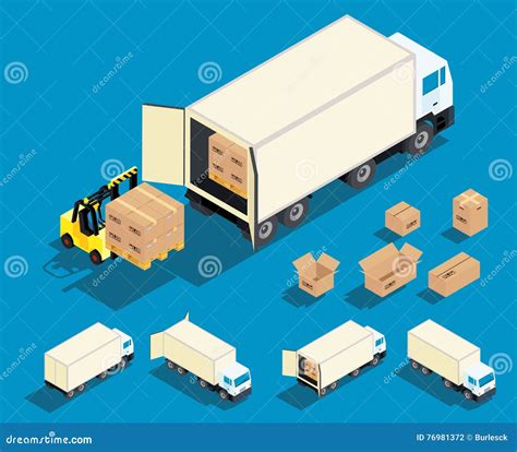 Loading Cargo In The Truck Vector Isometric CartoonDealer 76981372