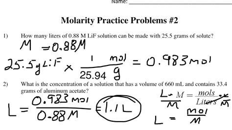 Molarity Practice Problems With Answers Molarity Problems Pr