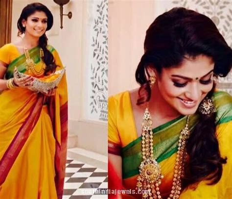 Nayanthara In Mango Yellow Silk Nayanthara Hairstyle Saree