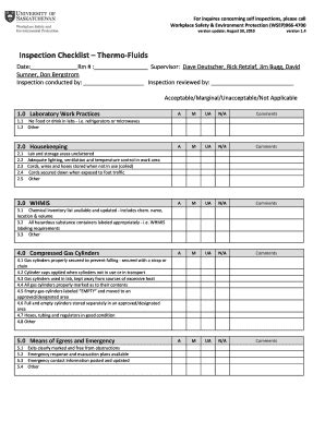 Fillable Online Engineering Usask Inspection Checklist Thermo Fluids