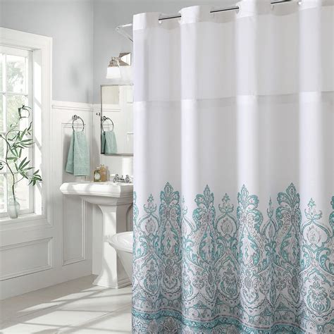 Hookless Damask Border 71 X 74 Shower Curtain In Teal