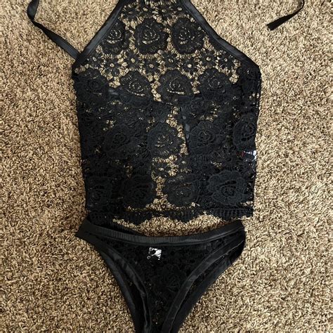 Black Crochet Lingerie Set Includes Black Crochet Depop