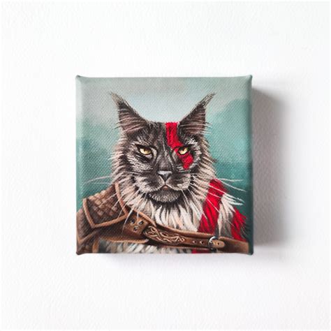 God Of War Cat Kratos Original Acrylic Painting Cat Portrait Etsy