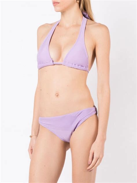 Amir Slama Crochet Knit Halterneck Bikini Purple Farfetch