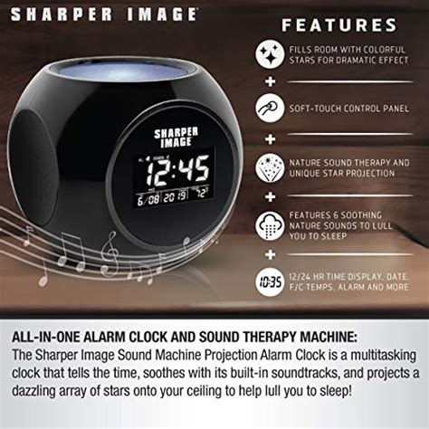 SHARPER IMAGE Sound Machine Alarm Clock with Stars Projection, 6 Nature ...