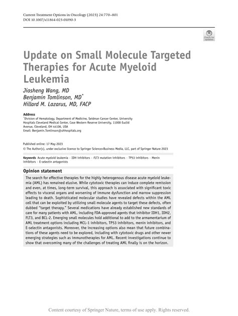 Update On Small Molecule Targeted Therapies For Acute Myeloid Leukemia