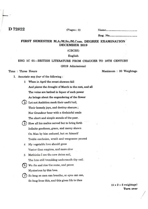 Solution Calicut University Ma English Full Semester Previous Question