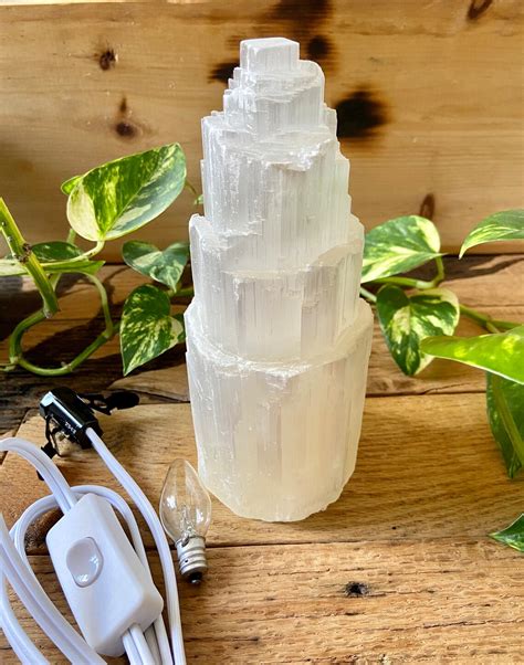 Selenite Tower Lamp Large Crystal Lamp Natural Home Decor Etsy