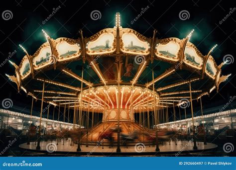 Merry Go Round Carousel Illuminated At Night Stock Image Image Of