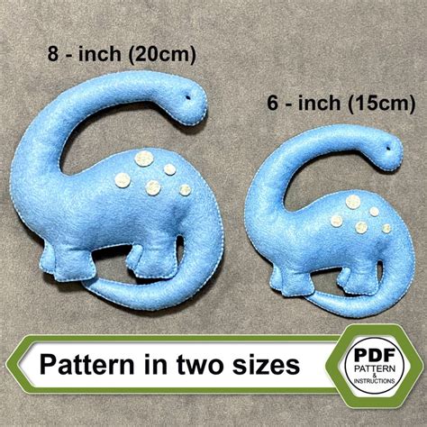 Dinosaur Sewing Pattern PDF Felt Brontosaurus Brachiosaurus Sewing