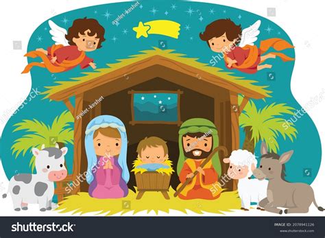 Illustration Nativity Scene Baby Jesus Mary Stock Vector Royalty Free