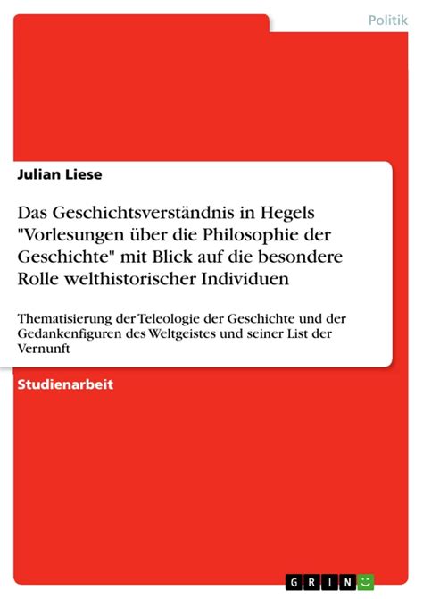 Das Geschichtsverständnis in Hegels Vorlesungen über Philosophie