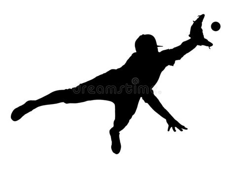 Silhouette Of Baseball Fielder Diving To Catch Ball Originating Image