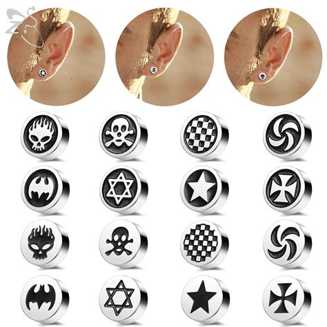 ZS 2 Pçs lote Punk Ímã Gótico Ear Cuff Aço Inoxidável Crânio Studs