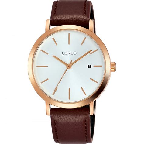 LORUS STAINLESS STEEL ROSE GOLD WATCH WITH LEATHER STRAP AND DATE