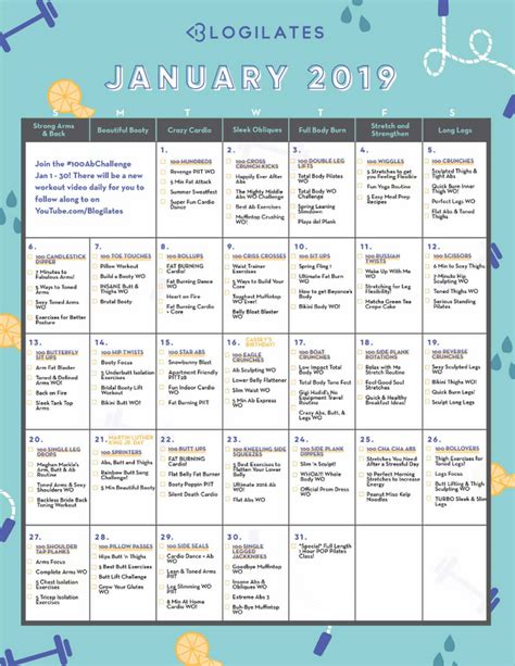 Your January Workout Calendar! | Blogilates: Fitness, Food, and lots of ...